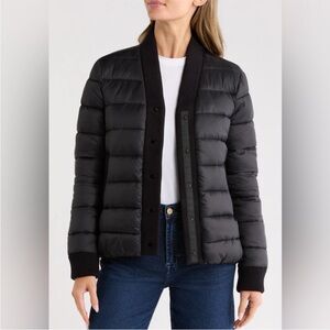 Rebecca Minkoff Water Resistant Ribbed Trim Black Puffer Jacket